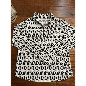 Ladies IBKUL SHILOH BLACK & WHITE Long Sleeve Mock Golf Shirt - Size L